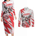 Personalised Sydney Swans Fan Pride Couples Matching Long Sleeve Bodycon Dress and Long Sleeve Button Shirt Fierce Swan Mascot Graphic Art With Sydney City Skyline