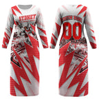 Personalised Sydney Swans Fan Pride Couples Matching Long Sleeve Bodycon Dress and Long Sleeve Button Shirt Fierce Swan Mascot Graphic Art With Sydney City Skyline