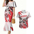 Personalised Sydney Swans Fan Pride Couples Matching Mermaid Dress and Hawaiian Shirt Fierce Swan Mascot Graphic Art With Sydney City Skyline