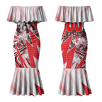 Personalised Sydney Swans Fan Pride Couples Matching Mermaid Dress and Hawaiian Shirt Fierce Swan Mascot Graphic Art With Sydney City Skyline
