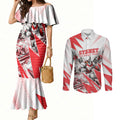 Personalised Sydney Swans Fan Pride Couples Matching Mermaid Dress and Long Sleeve Button Shirt Fierce Swan Mascot Graphic Art With Sydney City Skyline