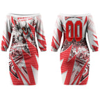 Personalised Sydney Swans Fan Pride Couples Matching Off The Shoulder Long Sleeve Dress and Long Sleeve Button Shirt Fierce Swan Mascot Graphic Art With Sydney City Skyline