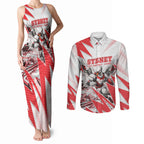 Personalised Sydney Swans Fan Pride Couples Matching Tank Maxi Dress and Long Sleeve Button Shirt Fierce Swan Mascot Graphic Art With Sydney City Skyline