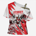 Personalised Sydney Swans Fan Pride Cross Shoulder Shirt Fierce Swan Mascot Graphic Art With Sydney City Skyline