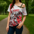 Personalised Sydney Swans Fan Pride Cross Shoulder Shirt Fierce Swan Mascot Graphic Art With Sydney City Skyline