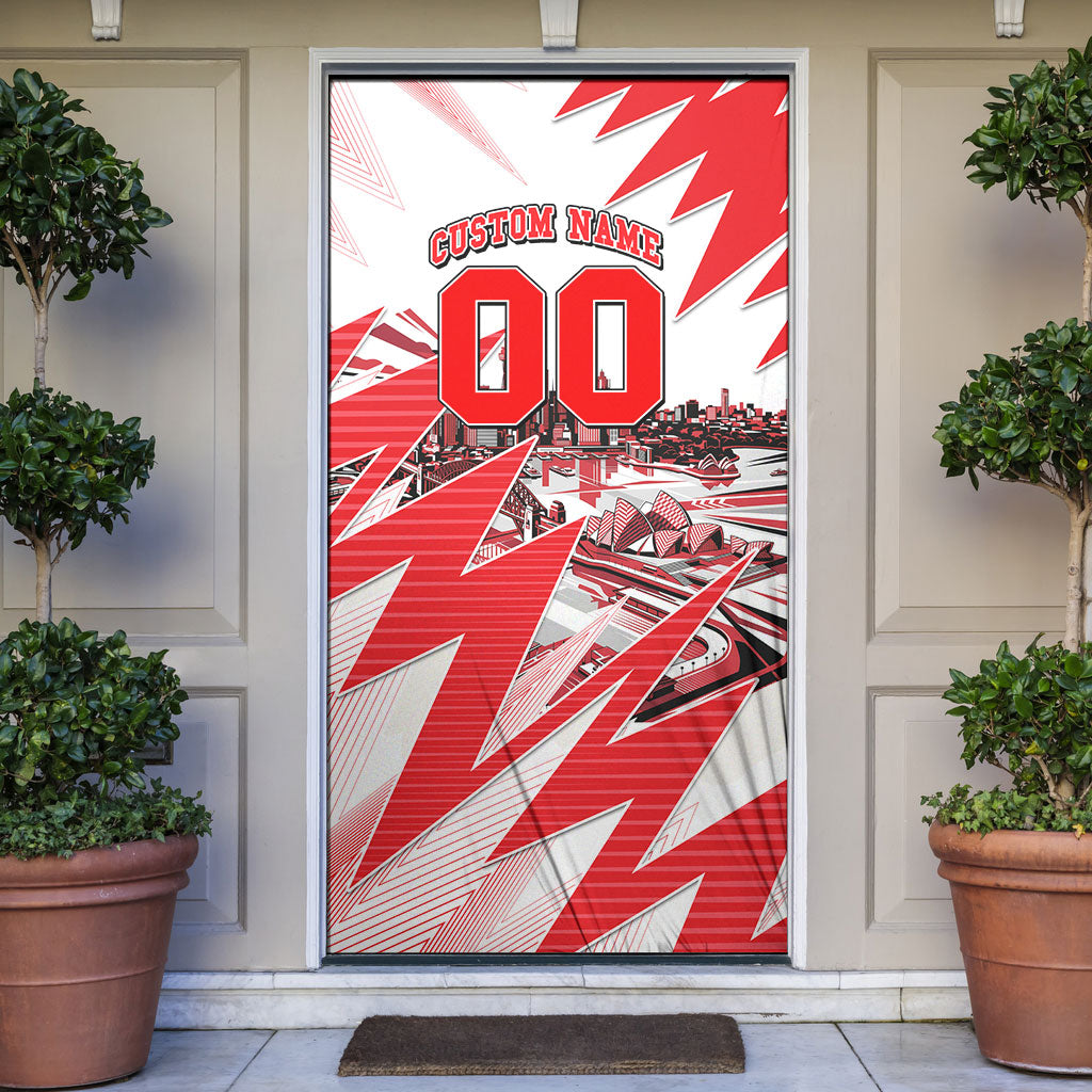 Personalised Sydney Swans Fan Pride Door Cover Fierce Swan Mascot Graphic Art With Sydney City Skyline