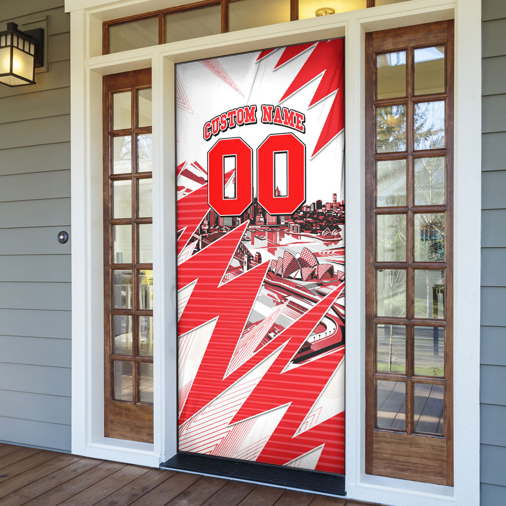 Personalised Sydney Swans Fan Pride Door Cover Fierce Swan Mascot Graphic Art With Sydney City Skyline