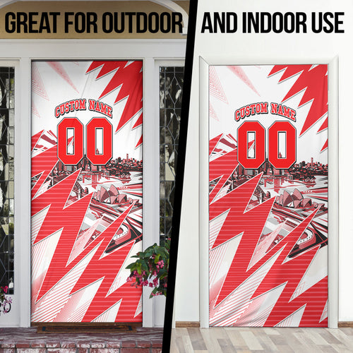 Personalised Sydney Swans Fan Pride Door Cover Fierce Swan Mascot Graphic Art With Sydney City Skyline