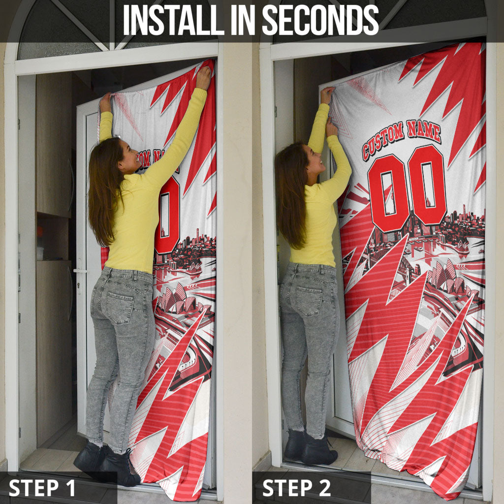 Personalised Sydney Swans Fan Pride Door Cover Fierce Swan Mascot Graphic Art With Sydney City Skyline