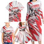 Personalised Sydney Swans Fan Pride Family Matching Long Sleeve Bodycon Dress and Hawaiian Shirt Fierce Swan Mascot Graphic Art With Sydney City Skyline