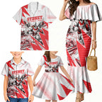Personalised Sydney Swans Fan Pride Family Matching Mermaid Dress and Hawaiian Shirt Fierce Swan Mascot Graphic Art With Sydney City Skyline