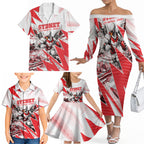 Personalised Sydney Swans Fan Pride Family Matching Off The Shoulder Long Sleeve Dress and Hawaiian Shirt Fierce Swan Mascot Graphic Art With Sydney City Skyline