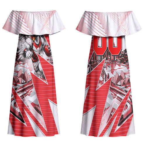 Personalised Sydney Swans Fan Pride Family Matching Off Shoulder Maxi Dress and Hawaiian Shirt Fierce Swan Mascot Graphic Art With Sydney City Skyline