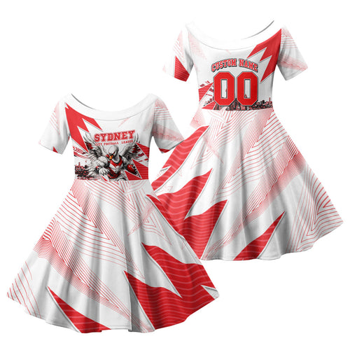 Personalised Sydney Swans Fan Pride Family Matching Off Shoulder Maxi Dress and Hawaiian Shirt Fierce Swan Mascot Graphic Art With Sydney City Skyline