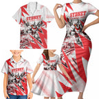 Personalised Sydney Swans Fan Pride Family Matching Short Sleeve Bodycon Dress and Hawaiian Shirt Fierce Swan Mascot Graphic Art With Sydney City Skyline