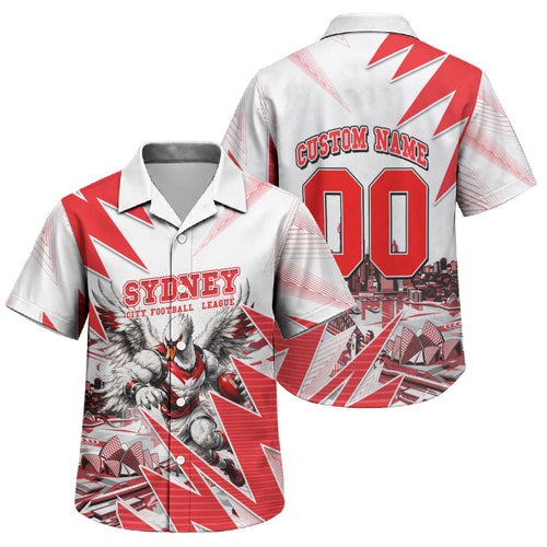 Personalised Sydney Swans Fan Pride Family Matching Tank Maxi Dress and Hawaiian Shirt Fierce Swan Mascot Graphic Art With Sydney City Skyline
