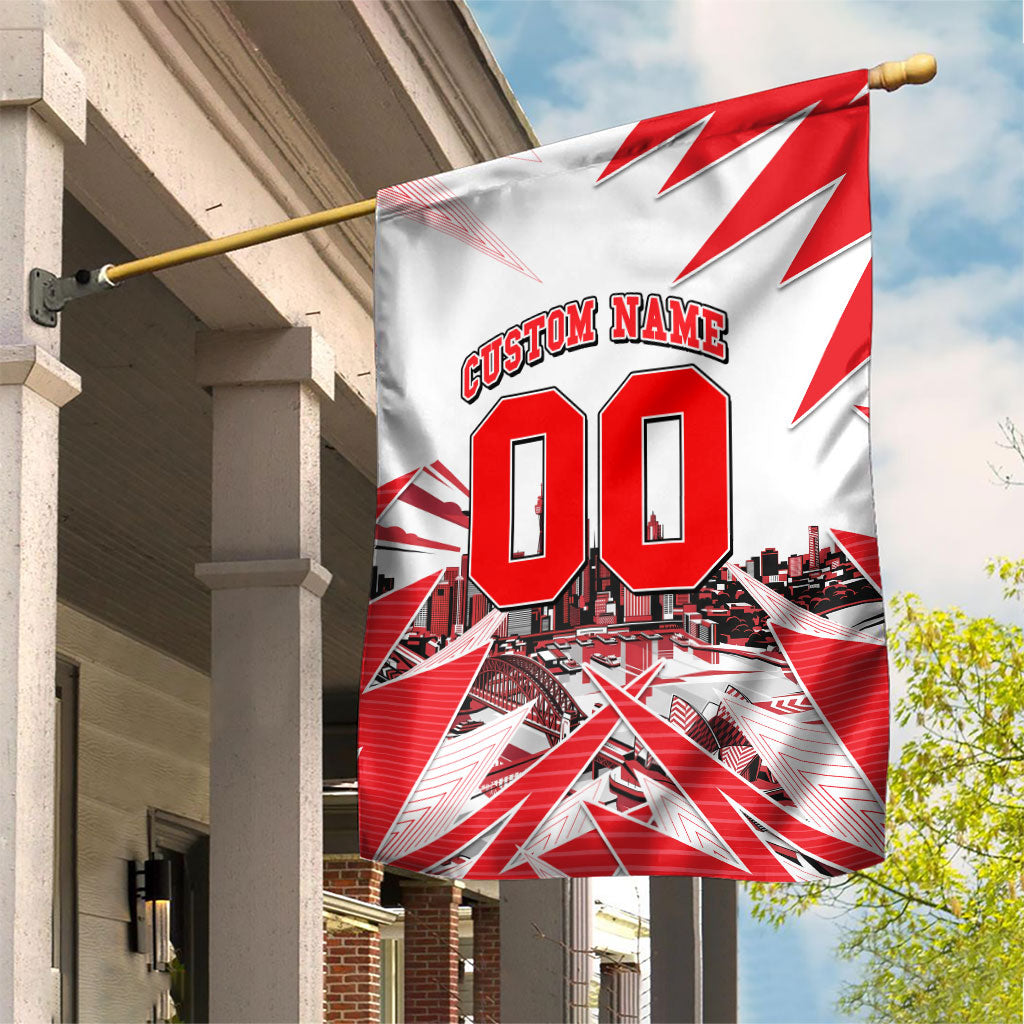 Personalised Sydney Swans Fan Pride Garden Flag Fierce Swan Mascot Graphic Art With Sydney City Skyline