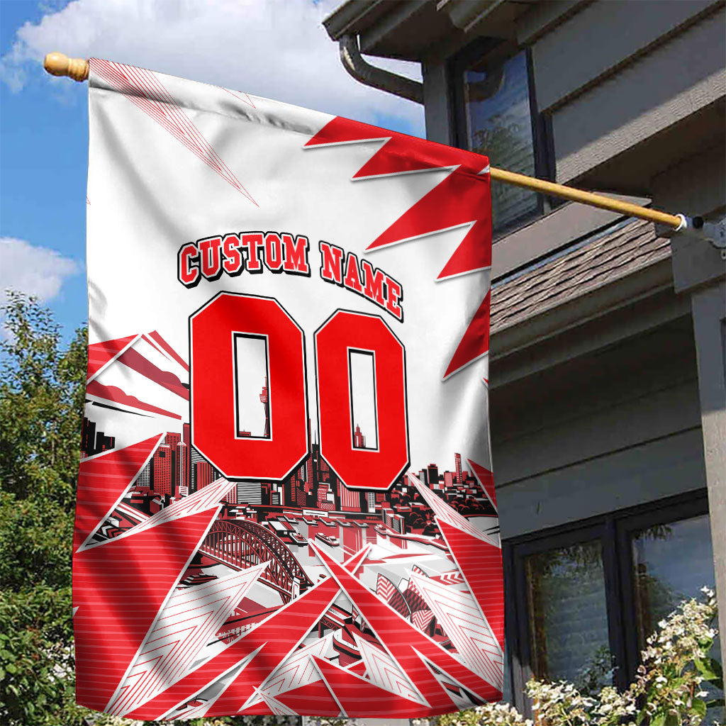 Personalised Sydney Swans Fan Pride Garden Flag Fierce Swan Mascot Graphic Art With Sydney City Skyline
