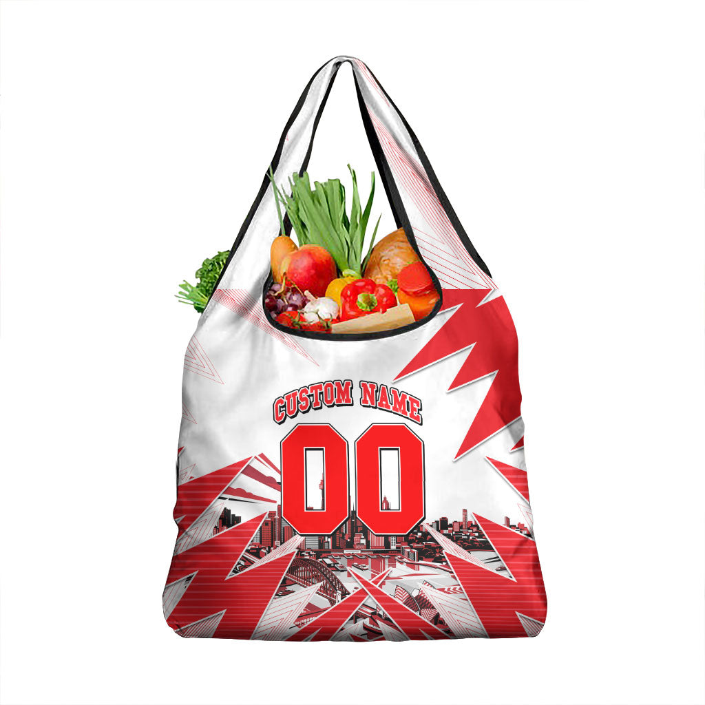 Personalised Sydney Swans Fan Pride Grocery Bag Fierce Swan Mascot Graphic Art With Sydney City Skyline