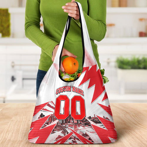 Personalised Sydney Swans Fan Pride Grocery Bag Fierce Swan Mascot Graphic Art With Sydney City Skyline