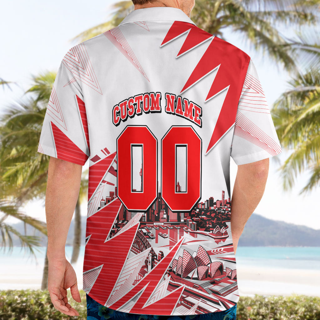 Personalised Sydney Swans Fan Pride Hawaiian Shirt Fierce Swan Mascot Graphic Art With Sydney City Skyline