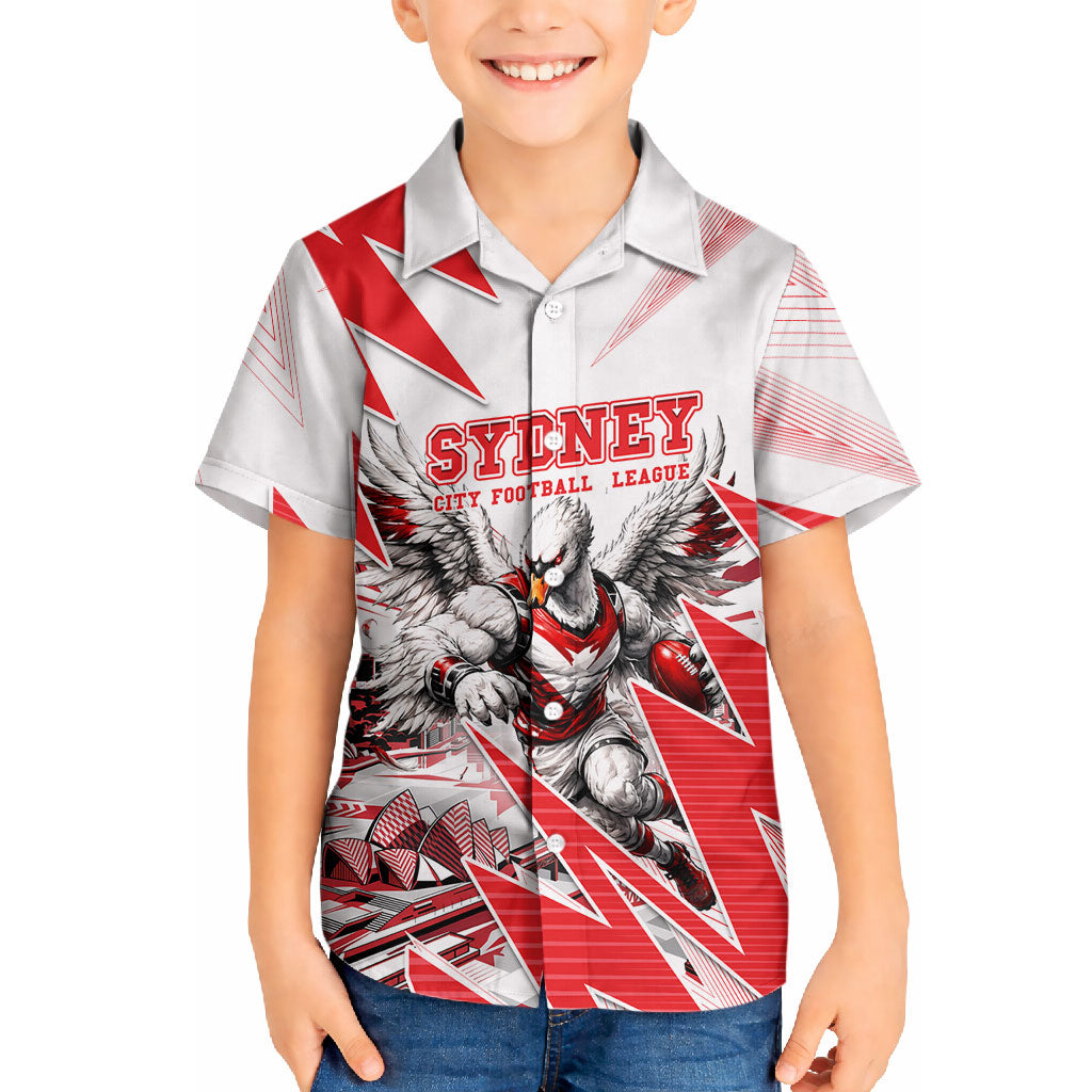 Personalised Sydney Swans Fan Pride Hawaiian Shirt Fierce Swan Mascot Graphic Art With Sydney City Skyline