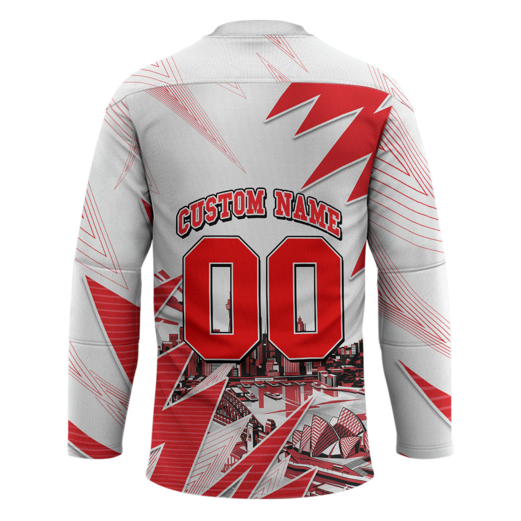 Personalised Sydney Swans Fan Pride Hockey Jersey Fierce Swan Mascot Graphic Art With Sydney City Skyline