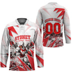 Personalised Sydney Swans Fan Pride Hockey Jersey Fierce Swan Mascot Graphic Art With Sydney City Skyline