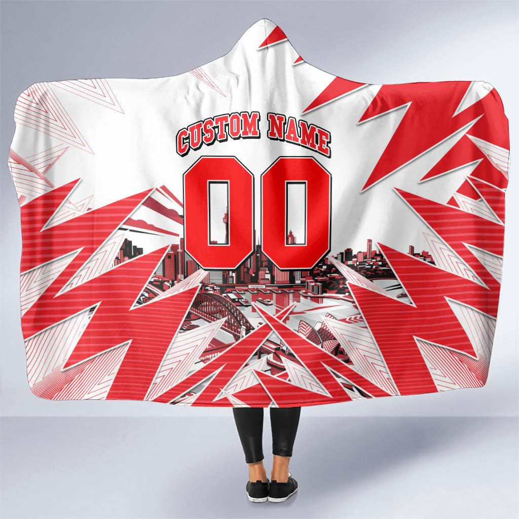 Personalised Sydney Swans Fan Pride Hooded Blanket Fierce Swan Mascot Graphic Art With Sydney City Skyline