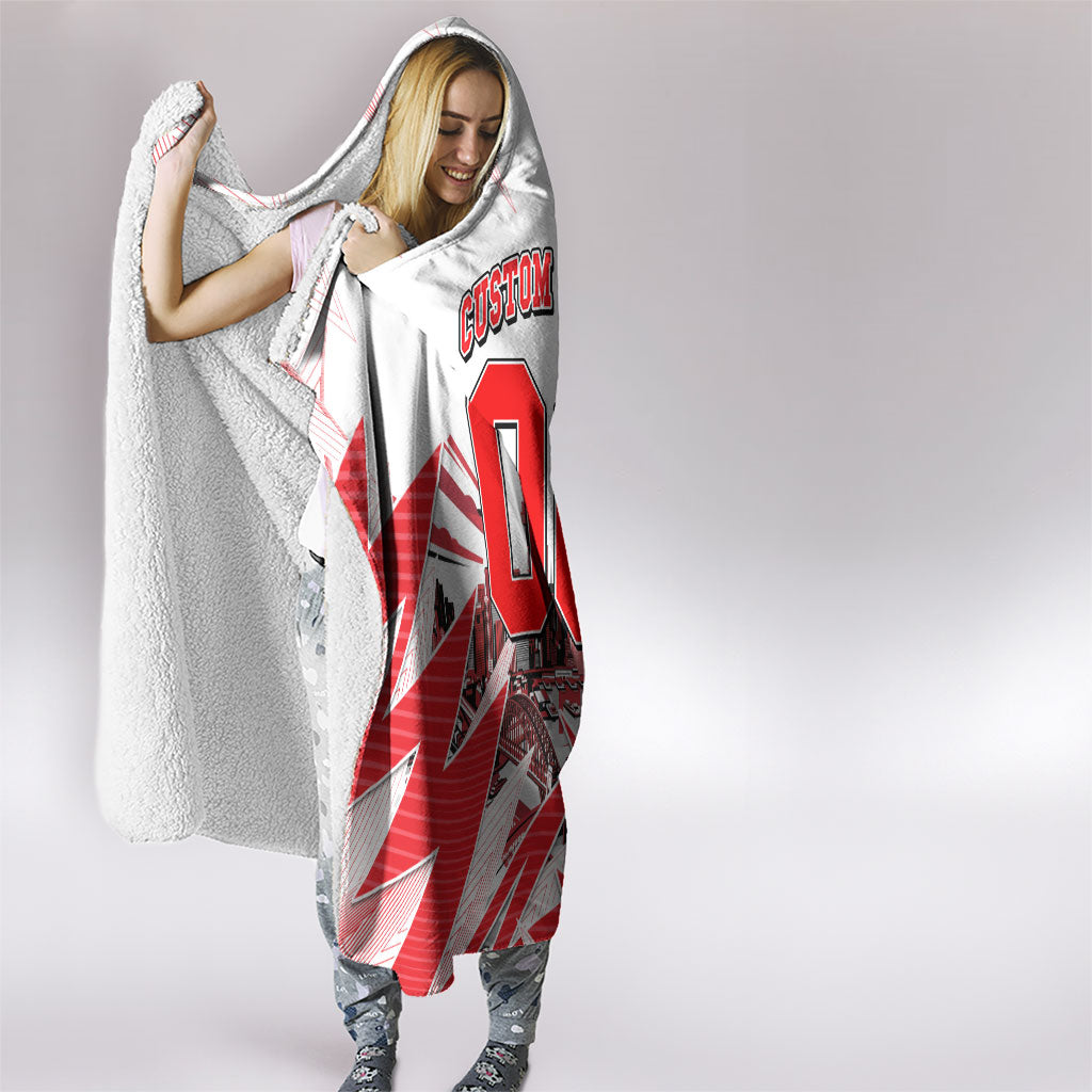 Personalised Sydney Swans Fan Pride Hooded Blanket Fierce Swan Mascot Graphic Art With Sydney City Skyline