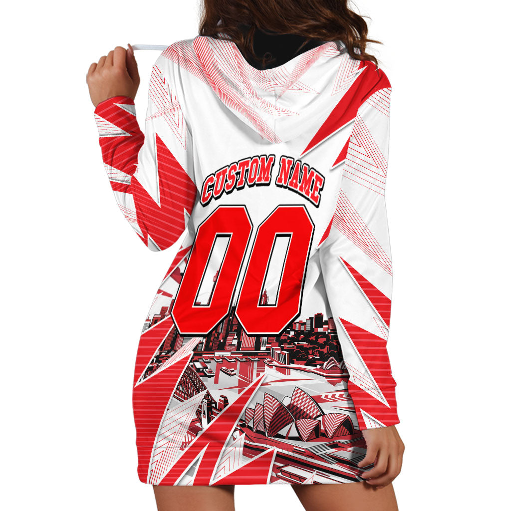 Personalised Sydney Swans Fan Pride Hoodie Dress Fierce Swan Mascot Graphic Art With Sydney City Skyline