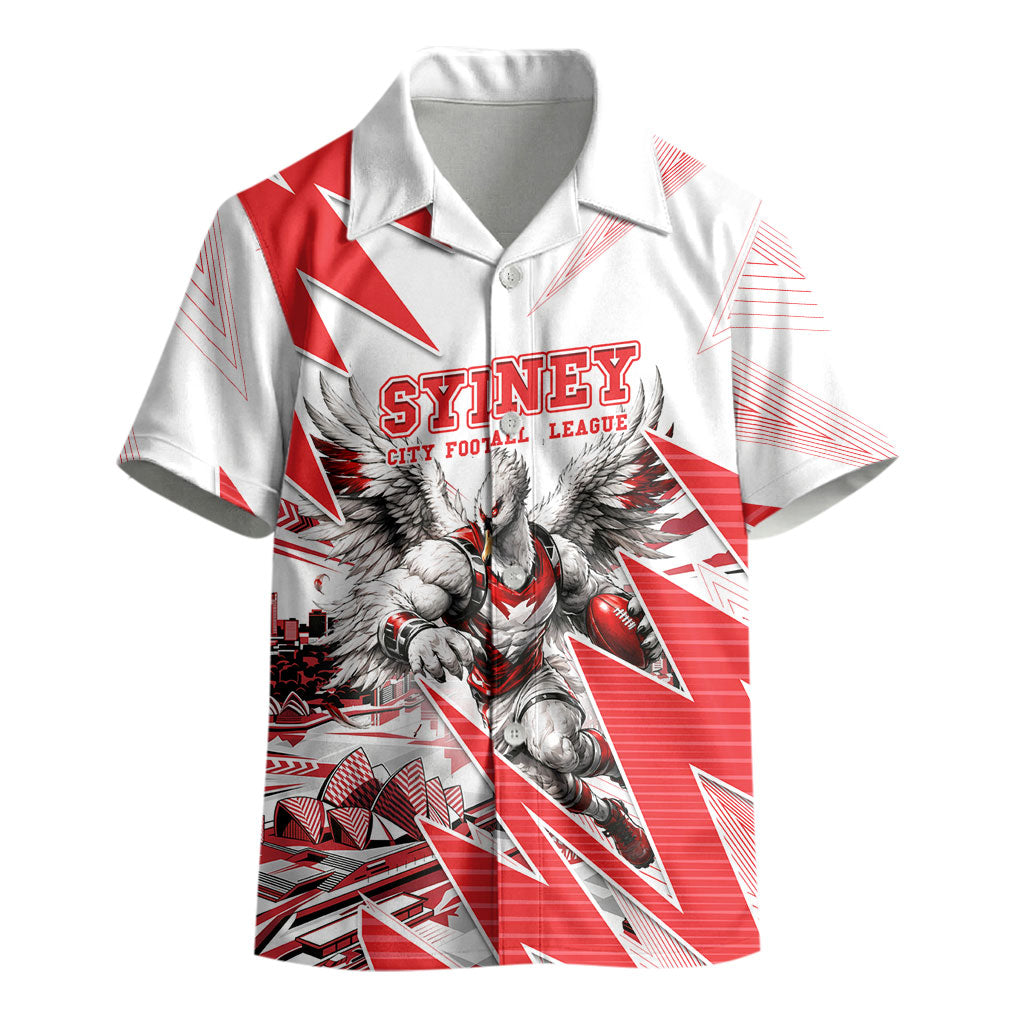 Personalised Sydney Swans Fan Pride Kid Hawaiian Shirt Fierce Swan Mascot Graphic Art With Sydney City Skyline