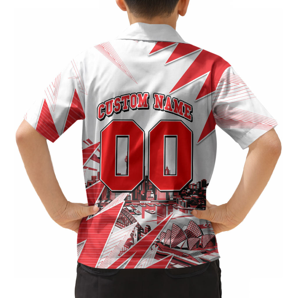 Personalised Sydney Swans Fan Pride Kid Hawaiian Shirt Fierce Swan Mascot Graphic Art With Sydney City Skyline