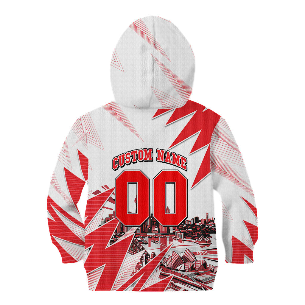 Personalised Sydney Swans Fan Pride Kid Hoodie Fierce Swan Mascot Graphic Art With Sydney City Skyline