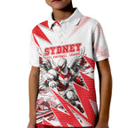 Personalised Sydney Swans Fan Pride Kid Polo Shirt Fierce Swan Mascot Graphic Art With Sydney City Skyline