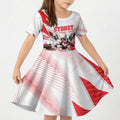 Personalised Sydney Swans Fan Pride Kid Short Sleeve Dress Fierce Swan Mascot Graphic Art With Sydney City Skyline