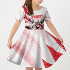 Personalised Sydney Swans Fan Pride Kid Short Sleeve Dress Fierce Swan Mascot Graphic Art With Sydney City Skyline