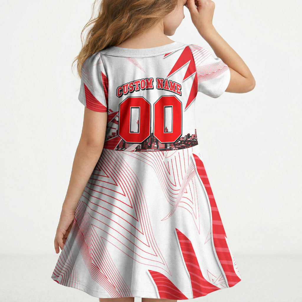 Personalised Sydney Swans Fan Pride Kid Short Sleeve Dress Fierce Swan Mascot Graphic Art With Sydney City Skyline