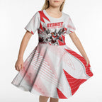 Personalised Sydney Swans Fan Pride Kid Short Sleeve Dress Fierce Swan Mascot Graphic Art With Sydney City Skyline
