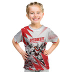 Personalised Sydney Swans Fan Pride Kid T Shirt Fierce Swan Mascot Graphic Art With Sydney City Skyline