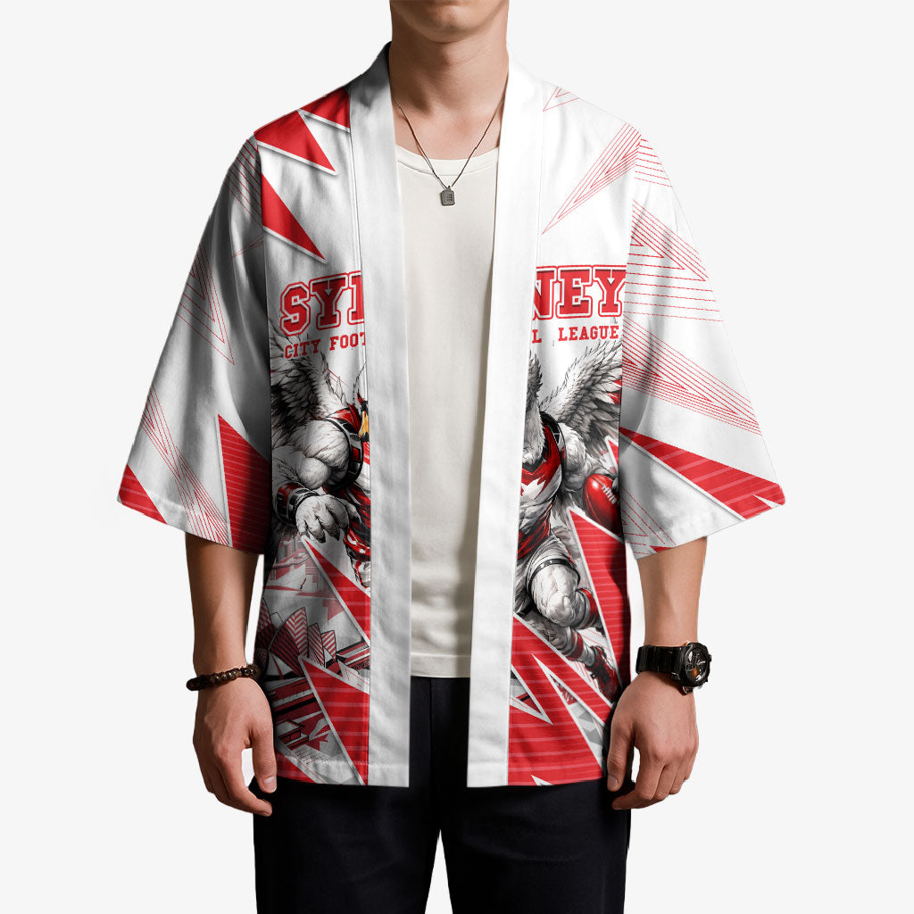 Personalised Sydney Swans Fan Pride Kimono Fierce Swan Mascot Graphic Art With Sydney City Skyline
