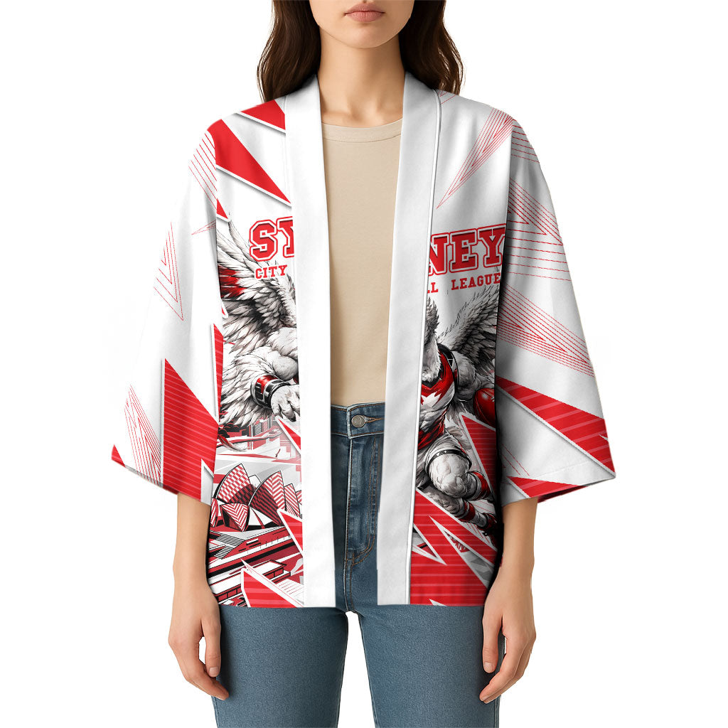 Personalised Sydney Swans Fan Pride Kimono Fierce Swan Mascot Graphic Art With Sydney City Skyline