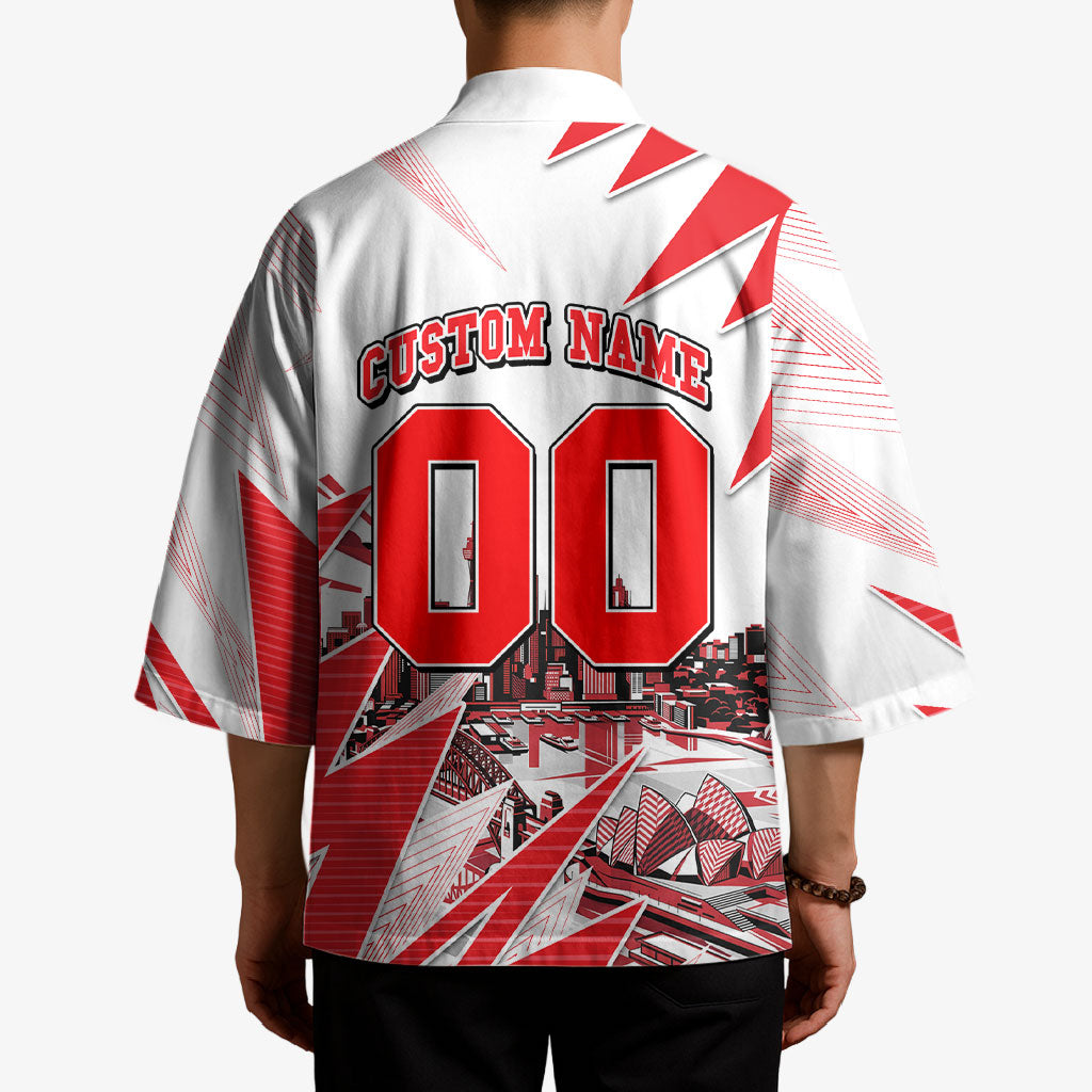 Personalised Sydney Swans Fan Pride Kimono Fierce Swan Mascot Graphic Art With Sydney City Skyline