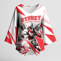 Personalised Sydney Swans Fan Pride Kimono Sleeve Blouse Fierce Swan Mascot Graphic Art With Sydney City Skyline