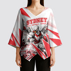 Personalised Sydney Swans Fan Pride Kimono Sleeve Blouse Fierce Swan Mascot Graphic Art With Sydney City Skyline
