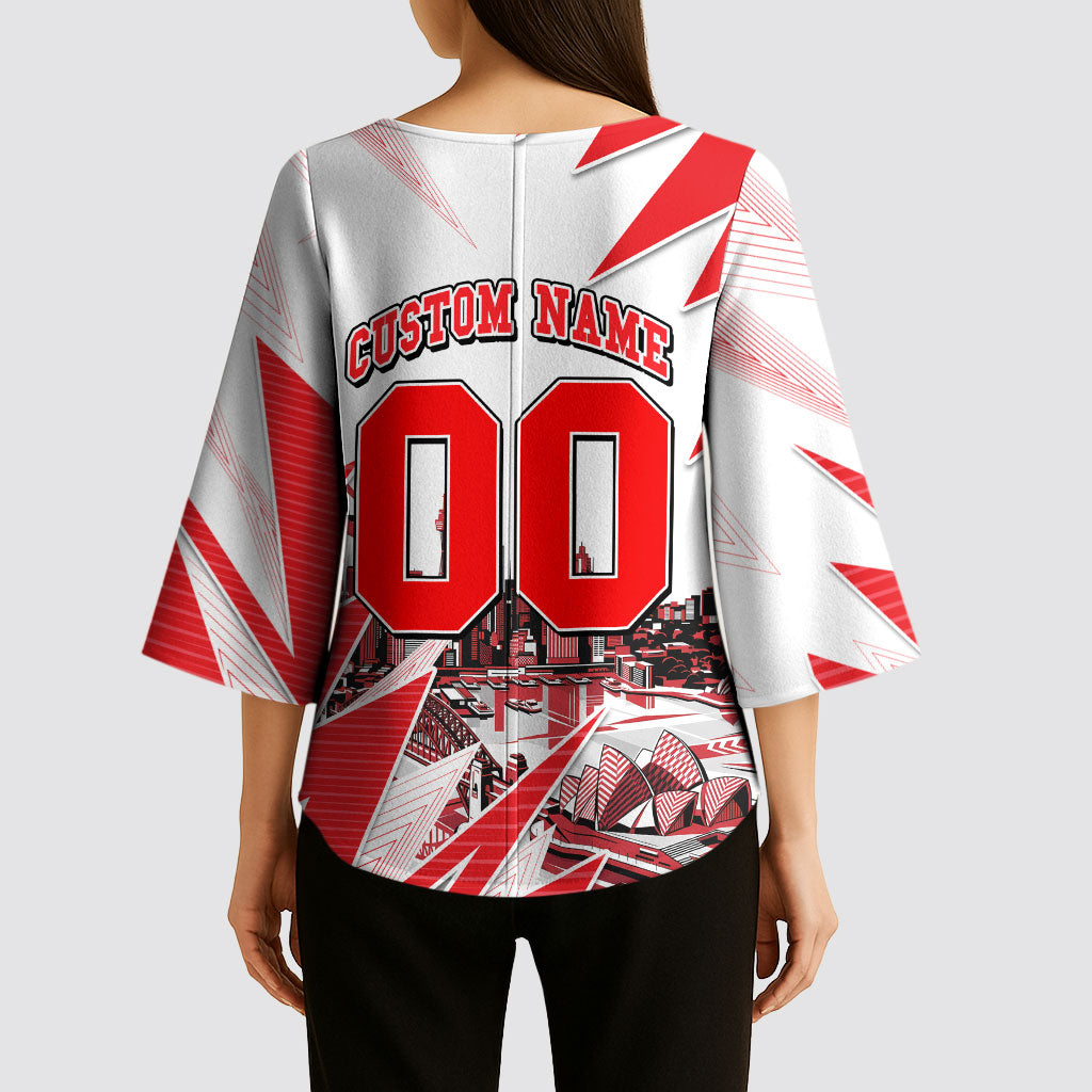 Personalised Sydney Swans Fan Pride Kimono Sleeve Blouse Fierce Swan Mascot Graphic Art With Sydney City Skyline