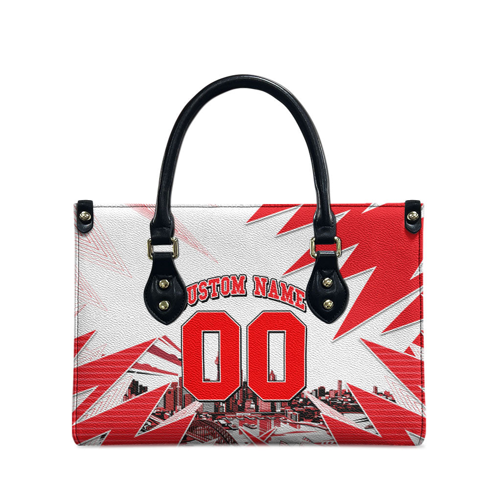Personalised Sydney Swans Fan Pride Leather Bag Fierce Swan Mascot Graphic Art With Sydney City Skyline