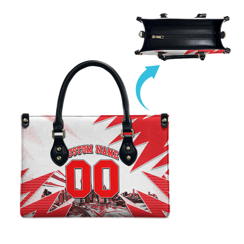 Personalised Sydney Swans Fan Pride Leather Bag Fierce Swan Mascot Graphic Art With Sydney City Skyline