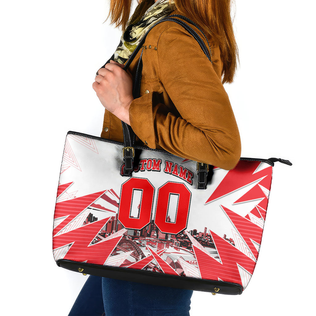 Personalised Sydney Swans Fan Pride Leather Tote Bag Fierce Swan Mascot Graphic Art With Sydney City Skyline