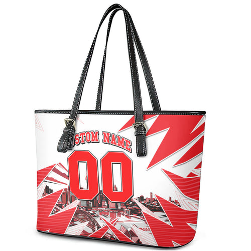 Personalised Sydney Swans Fan Pride Leather Tote Bag Fierce Swan Mascot Graphic Art With Sydney City Skyline